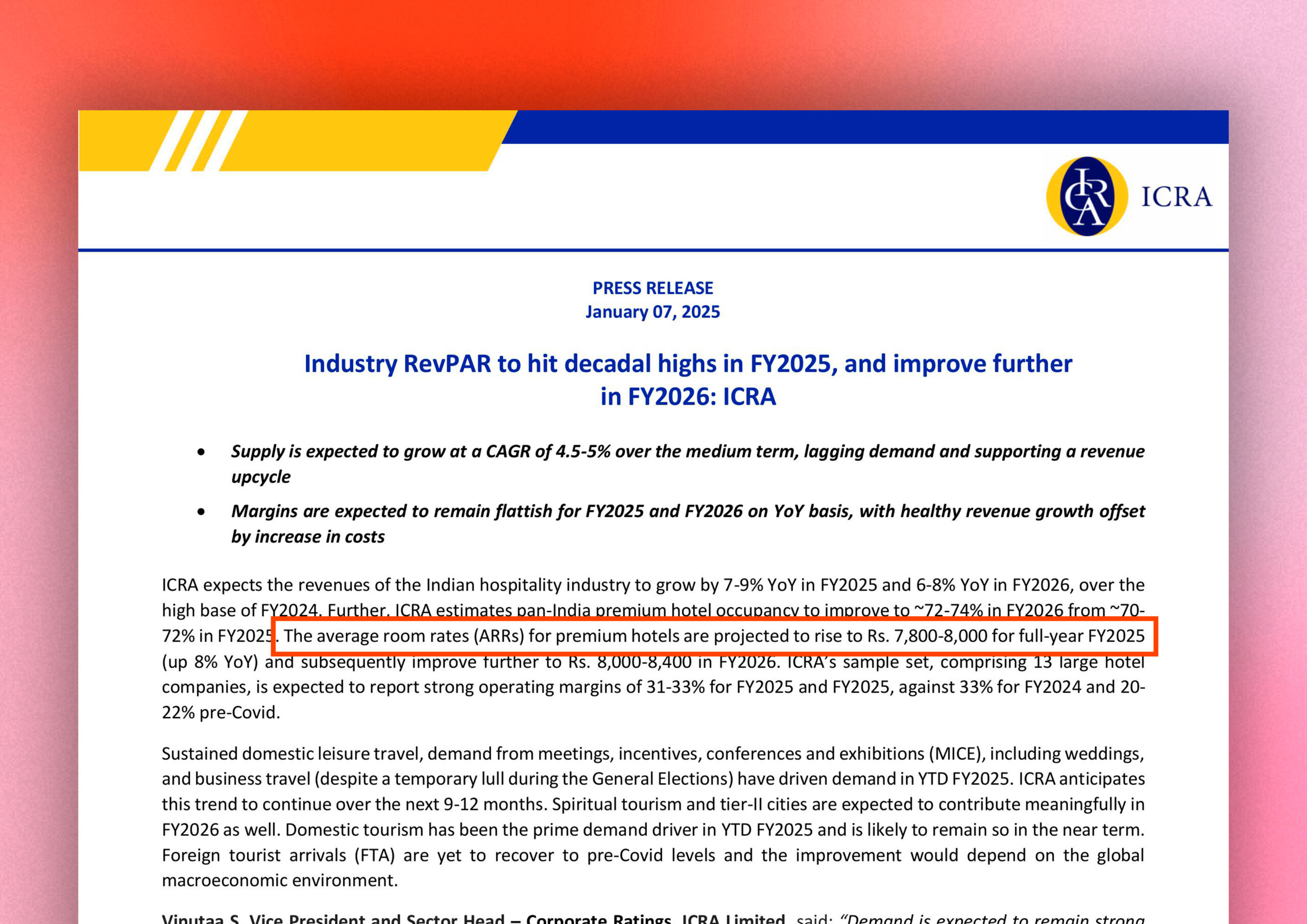 Indian Hotel Industry Set for Record Growth in 2025-26 According to ICRA Report