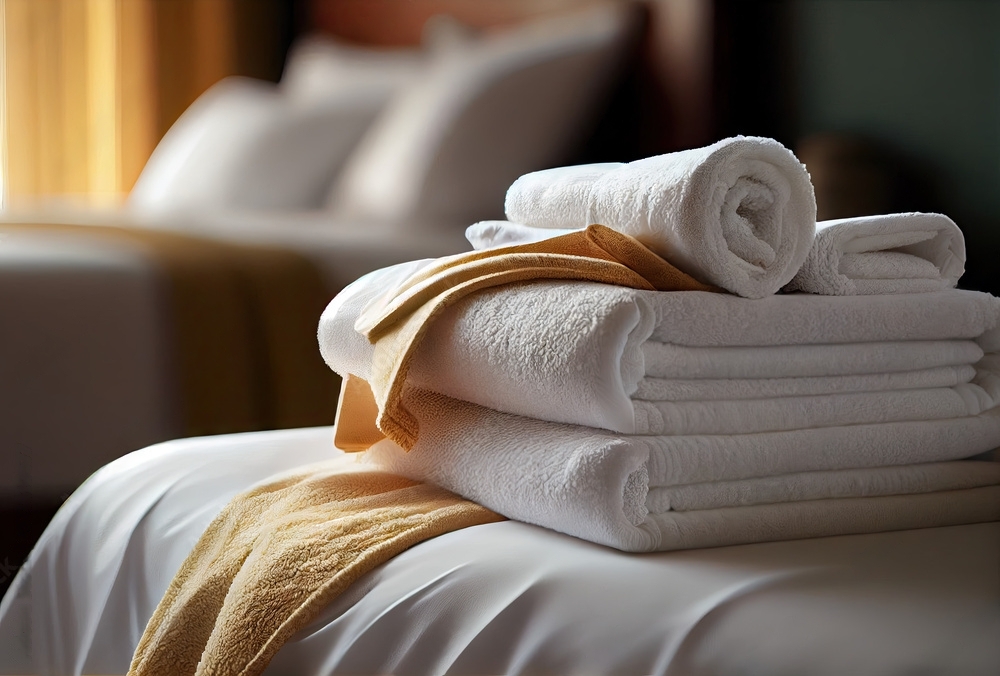 Luxurious bed and bath linens including plush towels and cozy bed sheets